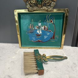 Vintage Ilan Solid Brass Table Bread Cleaning Pan/Brush Set.