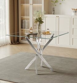 Glass Top Dining Table with Chrome Base