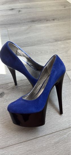Blue Suede with Black stiletto heels size 6
