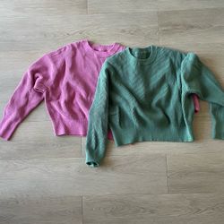 MUJI Pink Green Cropped Cotton Sweater Size XL
