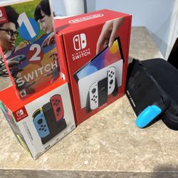 Nintendo Switch OLED, 2 Games, 200GB Memory Card, Charging Dock, Case/Grip