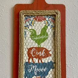 Cow Pig Rooster Red Wood Cutting Board Farmhouse Wall Decor