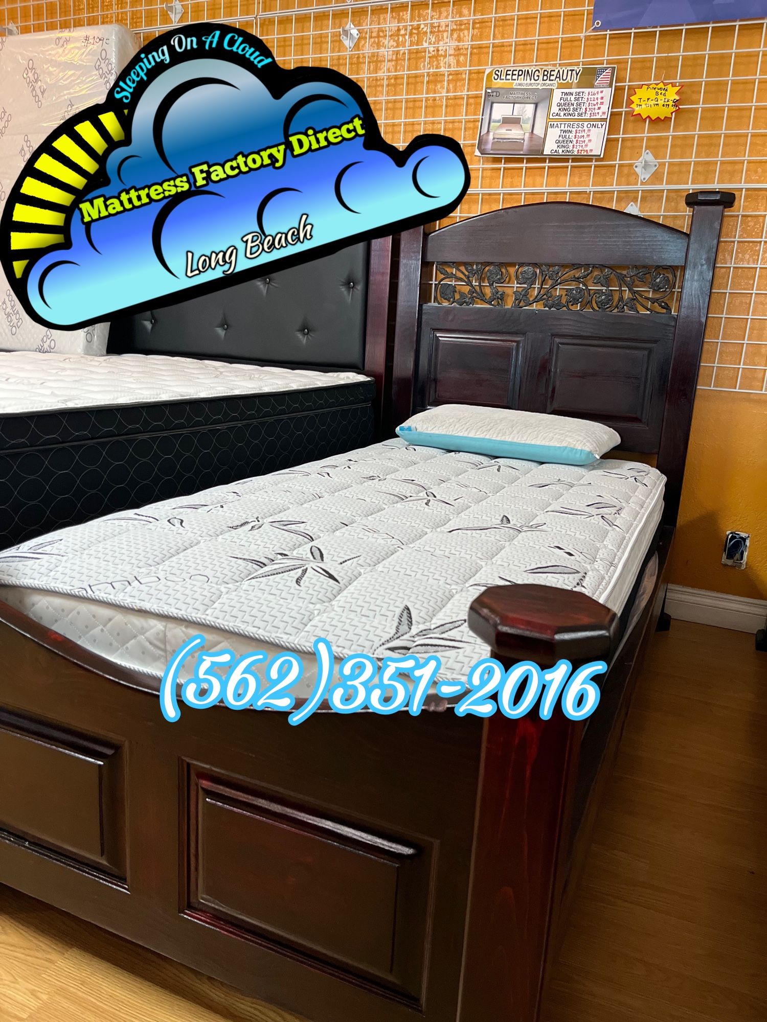 Twin Mattress Wooden Bed Frame With Boxspring Set