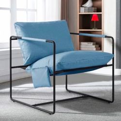 Modern Accent Chair - Simple Metal Framed Armchair, Soft 35D Shredded Foam Cushion Upholstered Comfy Relaxing Chairs for Living Room Bedroom Reading C