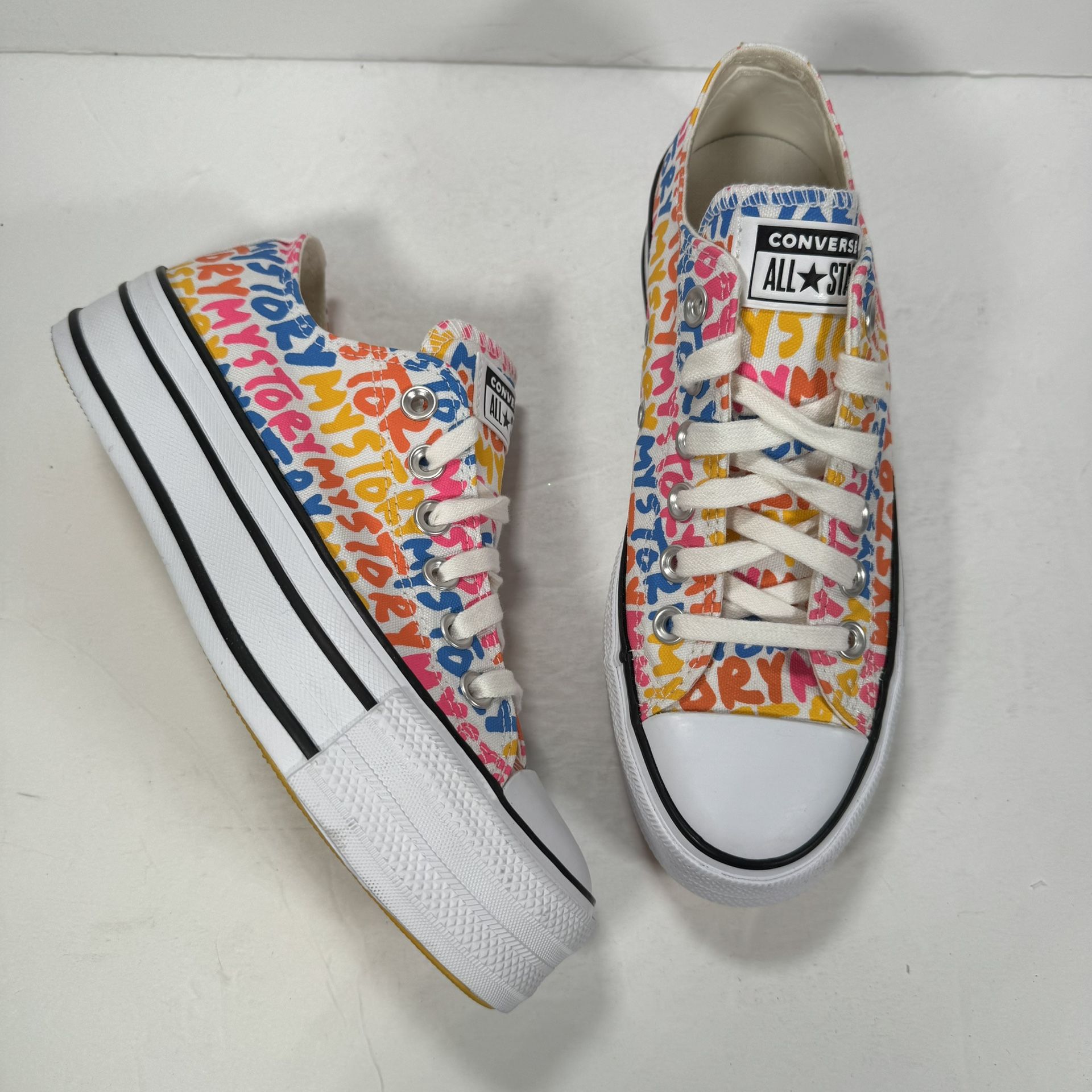 Converse CTAS Lift Platform Sneakers My Story White Yellow Pink Blue Women 6