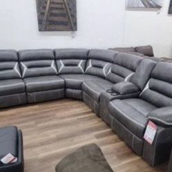 New Dark Gray Ashley Brand Power Reclining Sectional Sofa Couch 