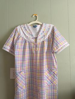 Vintage Pastel Plaid Seersucker Zip-Front Dress