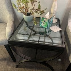 Two Metal And Glass Designer End Tables 