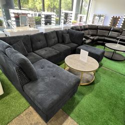 Living Room Sectional with Ottoman and Storage ( Brown, Black)