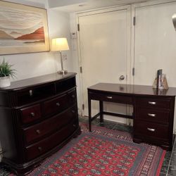 Red Mahogany Dresser w/TV Stand & Desk - Delivery Extra