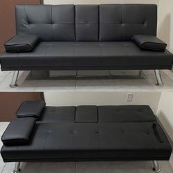 (NEW) $155 Futon Sofa Bed Convertible Folding Recliner Couch Living Room Furniture, Size 65x30x31” 