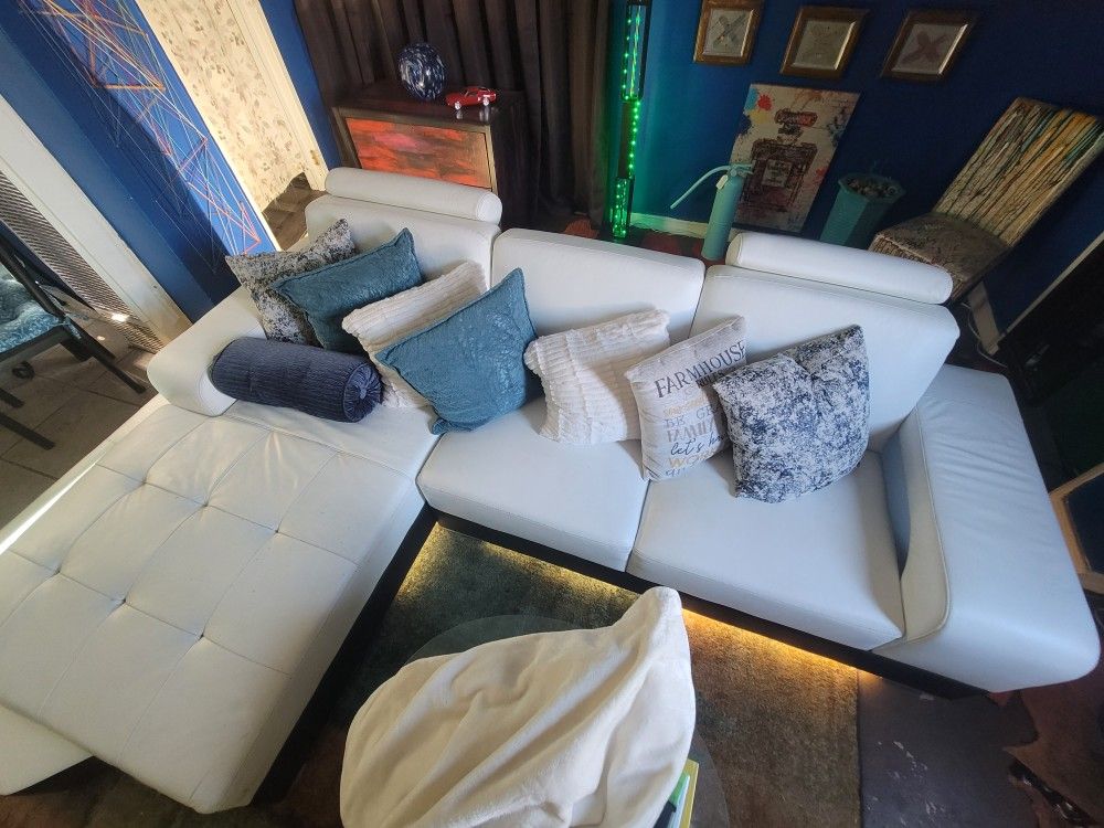 2 Piece White Leather Couch