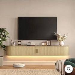 Floating TV Stand with Storage, 71" Wall Mounted Entertainment Center with LED Lights and Power Outlet for Living Room