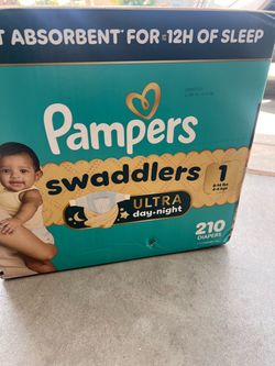 Unopened Pampers Swaddlers Ultra Day+Night Size 1 Diapers 210ct