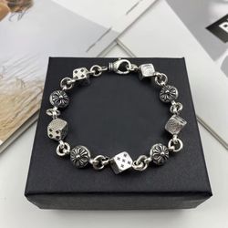 Silver stainless steel dice bracelet