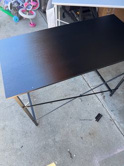 Black Wood Top Desk with Metal Frame