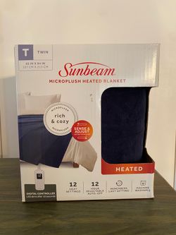New Navy Blue Microplush Electric Heated Blanket Twin Bed Size Great for College Dorms