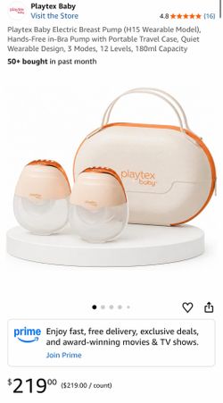 Playtex Baby Electric Breast Pump (H15 Wearable Model), Hands-Free in-Bra Pump with Portable Travel Case, Quiet Wearable Design, 3 Modes, 12 Levels, 1