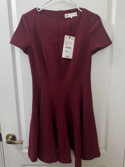Zara Burgundy Fit & Flare Mini Dress XS