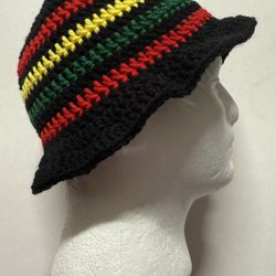 RASTA Pan African Jamaica unisex Mens TEEN Crochet SKI bucket Hat Handmade cap