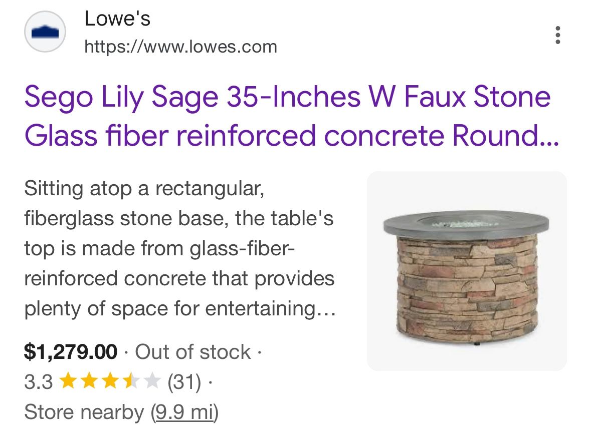 Sego Lily Sage 35-Inches W Faux Stone Glass fiber reinforced concrete Round..
