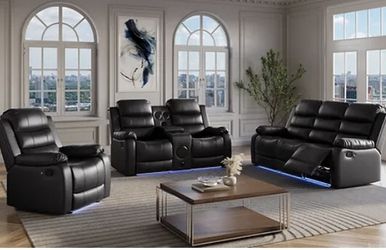 Black LED Reclining Living Room Set 