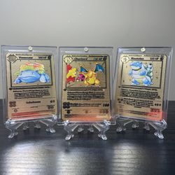 Gold Metal Pokemon Card Art Set Of Three