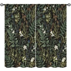 Vintage Botanical Curtains Rustic Farmhouse Retro Plant Green Nature Bedroom Living Room Bathroom Blackout Rod Pocket Decoration Window Drapes 84x84in