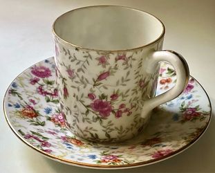 Vintage Lefton China Floral Chintz Demitasse Teacup And Saucer Set