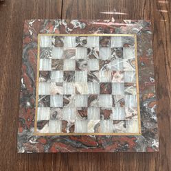 Onyx Or Marble Chess Board With Wood And Mayble Pieces