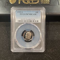 1995 S Perfect Graded Roosevelt Dime Graded At PR70 With A Deep Cameo 12-10