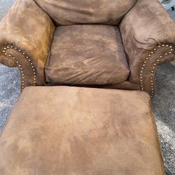Chair & Ottoman, Brown, Suede look