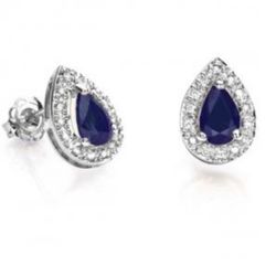 14k White Gold Diamond And Sapphire Earrings 