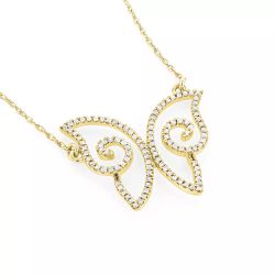 Ladies 14K Gold 0.18ct Diamond Studded Butterfly Pendant Necklace