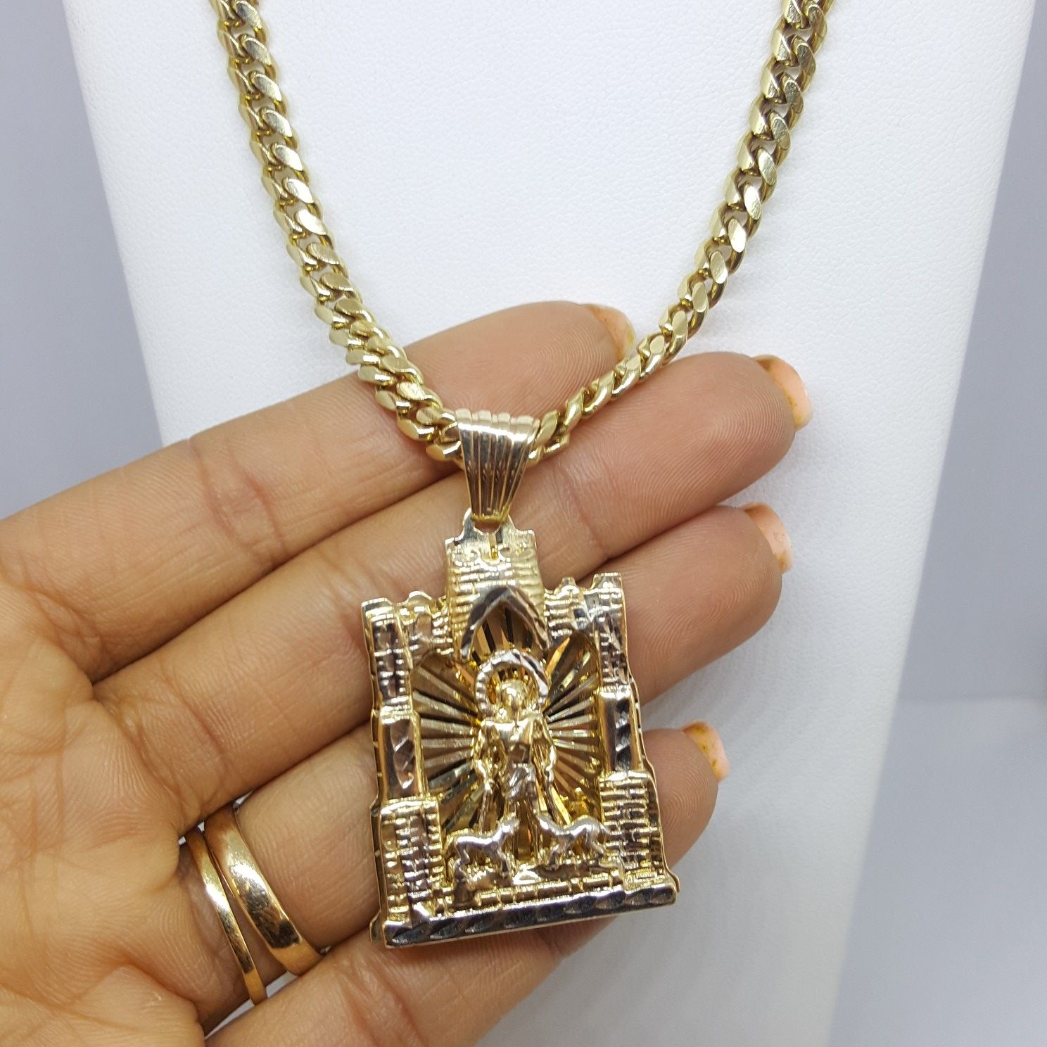10K Solid Gold Cuban Link Chain + San Lazaro Pendant - 70.5g - 30" - 5.75mm