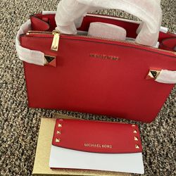 Brand new red Michael Kors purse with matching wallet