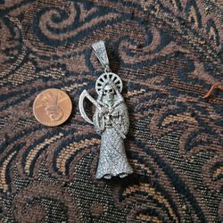 925 Silver Iced Out Grim Reaper Pendant 
