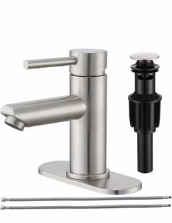 Brushed Nickel Bathroom Faucets Stainless Steel Single Handle Bathroom Sink Faucets 1 Hole or 3 Holes with Pop-up Drain for RV Vanity
