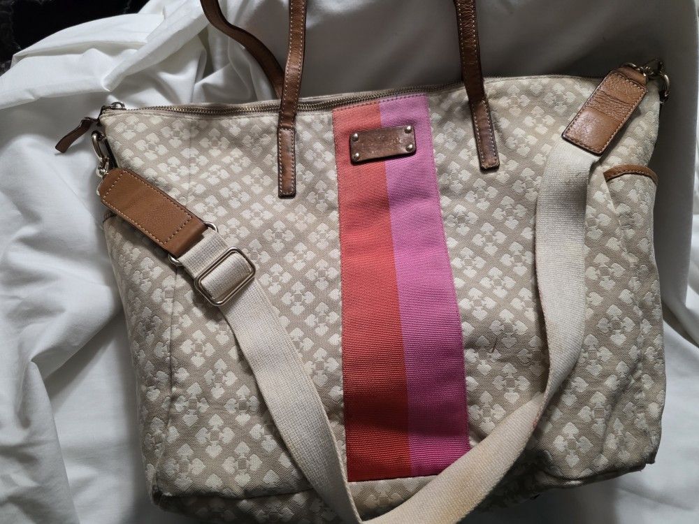 Kate Spade ♠️ Large Canvas Tote Crossbody Bag Shoulder Bag Purse 12" X 11" X  7"