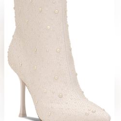 INC Women Rakima Embellished Pointy Toe Dress Booties Off White Pearl Size 5.5