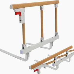 HePesTer Bedside Foldable Wooden Grain Rail for Elderly Easy to Assemble, HA06 Bed Rail Safety Frame for Seniors Pregnant Patients, Safety Bed Handrai