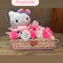 Hello Kitty Wooden Box With Eternal glitter Roses 