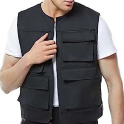 Black utility vest with multiple pockets size L 