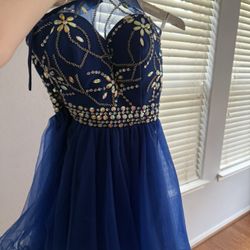 Short Royal Blue Rhinestone Dress Prom Formal ware 