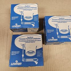 3 Porcelain Pullchain Lampholders - New In Box