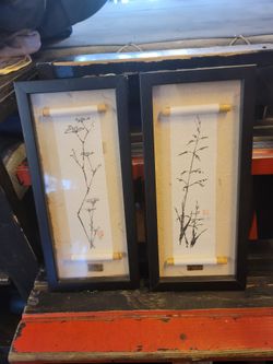 Chinese Scrolls With Frame 8" X 17"