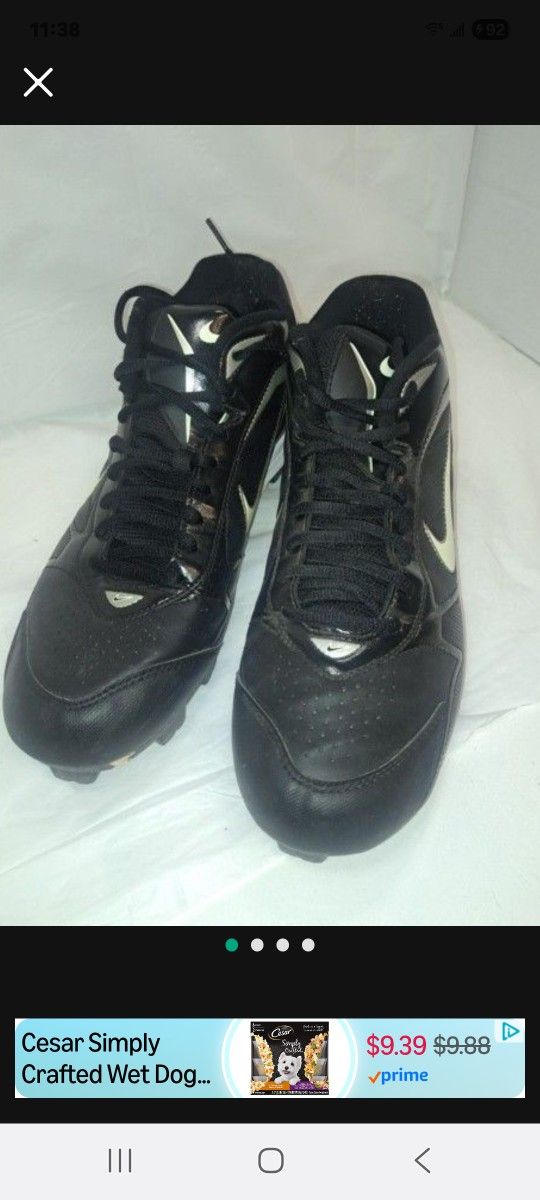 Nike Mens 10½ Mens Black Silver Leather Mid Top Baseball Cleats