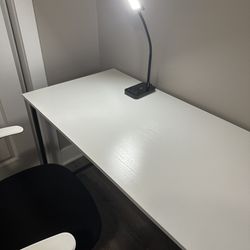 Office Desk, Chair, And Desk Lamp