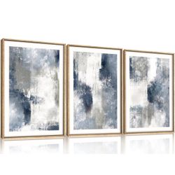 Houria Abstract Navy Blue Gray Framed Canvas Wall Art  