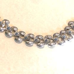 Vintage Silver Tone Blue Rhinestone Bracelet 